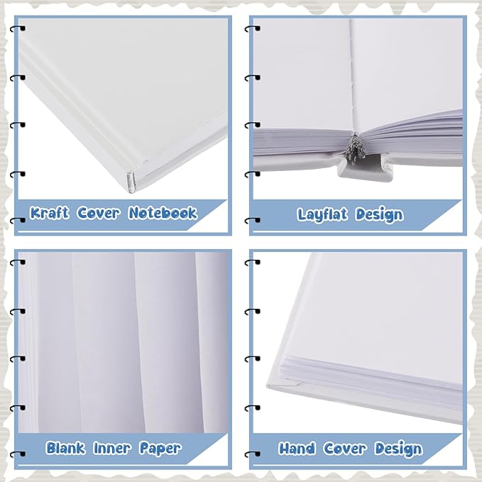 Henoyso 16 Pcs A5 Blank Notebooks Journals Bulk 100 Sheets/200 Pages Unlined Craft Notebooks Kraft Sketchbooks Hardcover for Writing Drawing for Gifts Students School Office, 8.3 x 5.7 in (White)