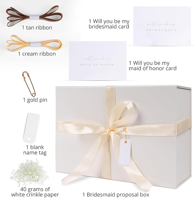 Gift Box Set - Bridesmaids Gifts for Wedding (1 Pack), All Occasions, Bridesmaid Proposal, Magnetic Boxes With Lids, Big Set For Bridal, 13.5 x 9 x 4.5 inches, Large White Giftbox