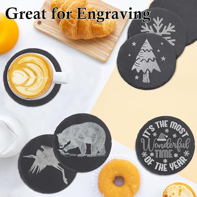 55 Pack 4 Inch Round Slate Coasters, Black Stone Coasters with Anti-Scratch Bottom, Ideal for Home Decor, Bar, Housewarming Gifts, and Laser Engraving KUKLIPJIM