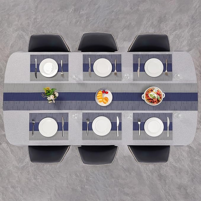 Placemats Set of 8, Vinyl Woven Place Mats Indoor Set of 8 Washable Wipeable PVC Table Mats Heat-Resistant Non Slip Plastic Placemat for Kitchen Dining Outdoor Table (Blue Gray, Set of 8)
