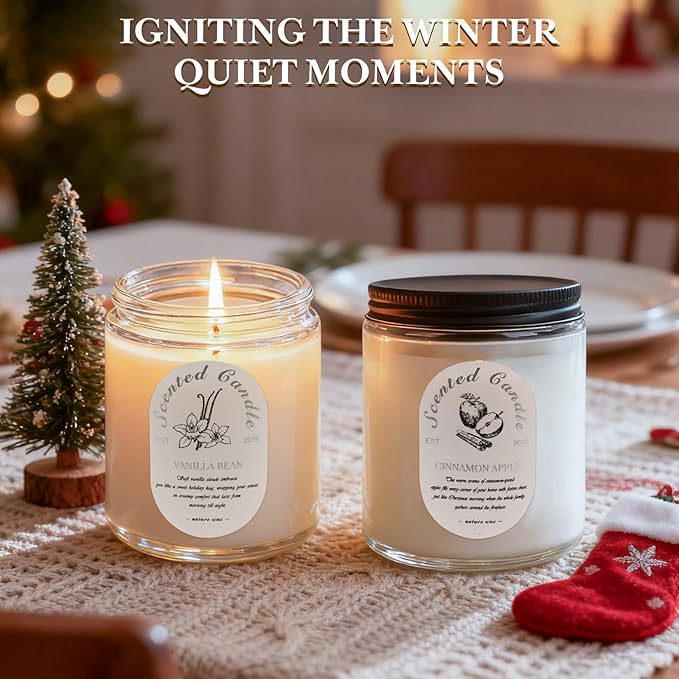 Winter Candle Gift Set, 4 Pack 28oz Soy Wax Scented Candles for Home – Cinnamon Apple, Balsam Fir, Vanilla Bean, Cedarwood & Amber – Cozy Aromatherapy Candles for Christmas, Holiday & Home Decor Gifts