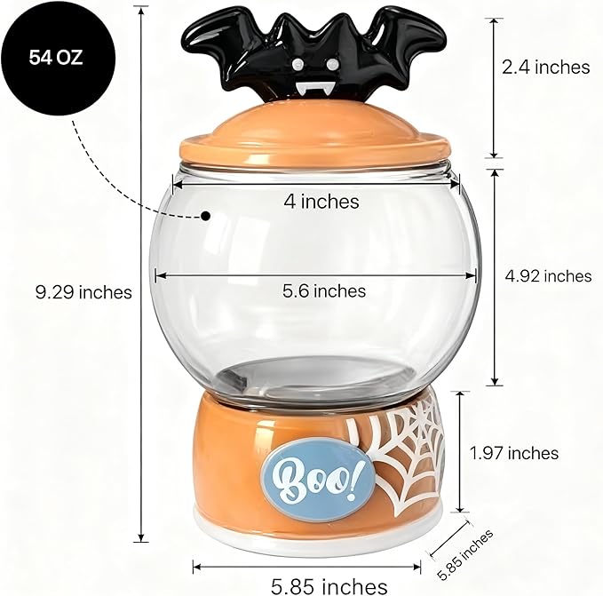 54oz food storage jar with round Transparent glass pantry, lid with handle, personalized hand-painted personalized pattern ceramic base, glass storage for candy,cookie,Butter,espresso,Spices,shells