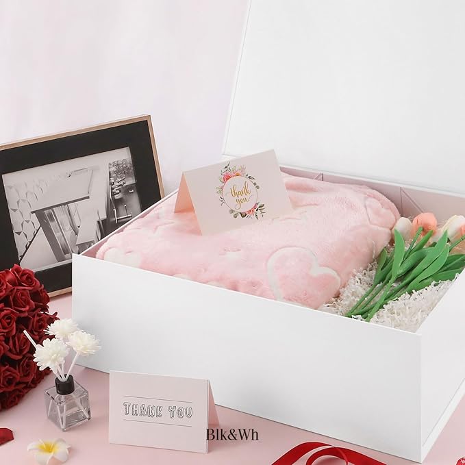 BLK&WH Extra Large Gift Box with Lid 19.2x15.8x7 Inches, White Gift Box Closure Lid for Clothes and Large Gifts (Matte White)