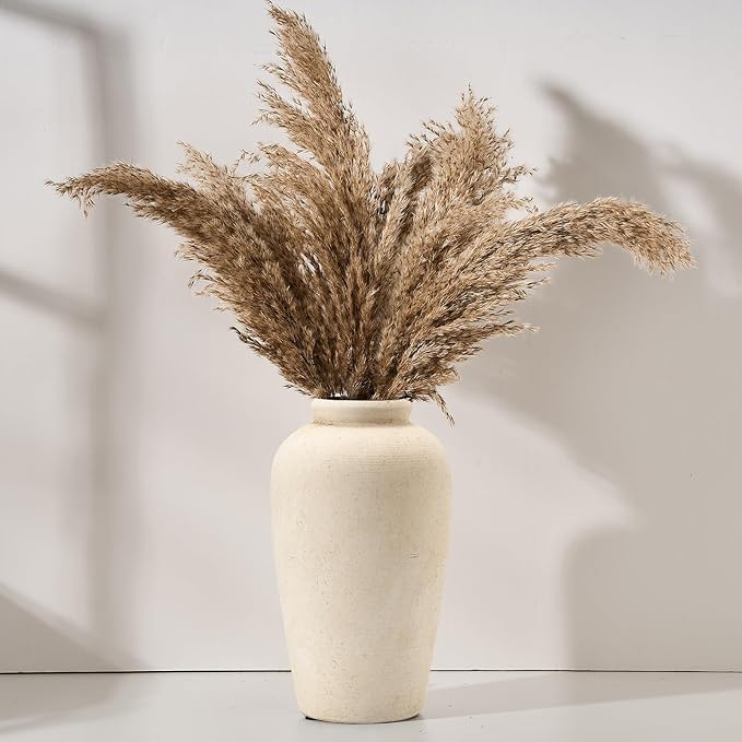 Large Ceramic Rustic Vase, 11 inch Minimalist Decorative Farmhouse Tall Vase for Home Decor, Living Room, Shelf Decor, Enterway, Wedding, Table Decoration, White