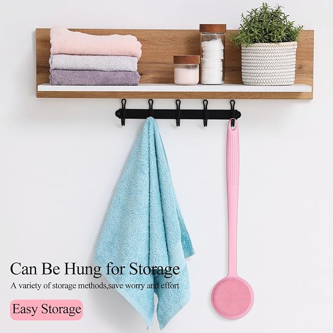 2 Pack Back Scrubber for Shower, 17in Lengthen Long Handle Body Brush, Double Sided Shower Brush for Shower Exfoliating and Massage Can Produce Rich Foam, Long Handle Back Scrubber for Men