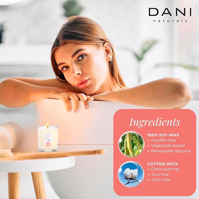 DANI Naturals Soy Candle - Coconut Hibiscus Scented, 100% Pure Soy Wax, Kosher, Non-Toxic, Long-Lasting Burn - 7.5 oz