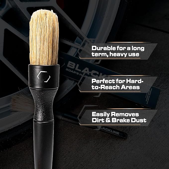Blackline Car Care Boar Hair Brushes- Luxury Car Detailing Brush Set for Interior and Exterior - Best Auto Detailing Brushes - Premium Hair Car Detailing Brushes (Boars Hair Bristles)
