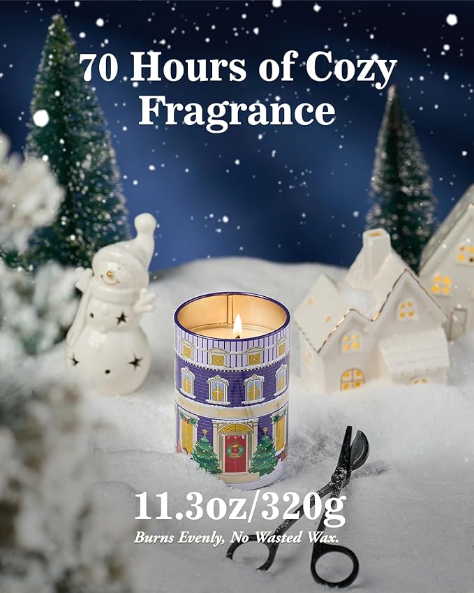 M&SENSE Snowy Christmas Candles, Winter Scented Holiday Soy Candles for Home, 11.3oz 70 Hour Non Toxic Long Burning, Cozy Aromatherapy Christmas Gifts for Women Men