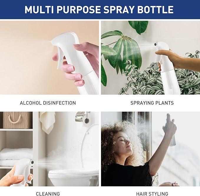 TANSHINE Continuous Spray Bottle for Hair 2 Pack,Fine Mist Water Hair Spray Bottles,Mister Spray Bottle,Refillable Plastic Sprayer for Hairstyling, Cleaning,Alcohol, Plants, Salons,6.8oz/200ml,Clear