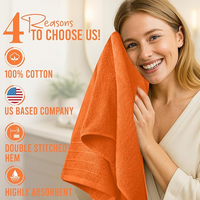 DAN RIVER Bath Towels Set of 4, 30 x 60 Inches, 100% Cotton, Larger & Lighter Weight, Quicker to Dry, Super Soft and Absorbent, Ideal Hotel Towels for Daily Use, Orange