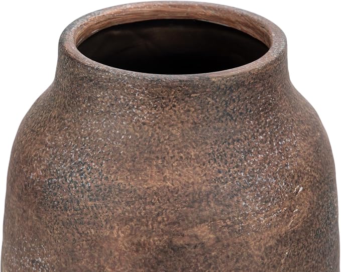 Briful Tall Rustic Ceramic Vase 9.6” – Vintage Distressed Pottery Flower Vase with Antique White-Wash Finish – Farmhouse Table Decor & Shelf Accent (Not Waterproof), Brown
