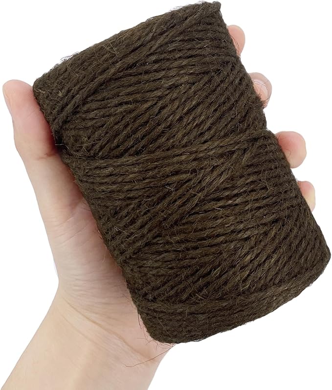 Natural Jute Twine, 2.5mm Thick, 328 Feet, Dark Brown, Heavy Duty Twine for Gardening and Crafts