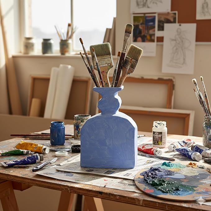 Ceramic Vase, Small Blue Vases Home Decor,Fall Décor Modern Farmhouse Vases for Home Decor, Organic Decor Accents for Living Room, Shelf, Table, Entryway