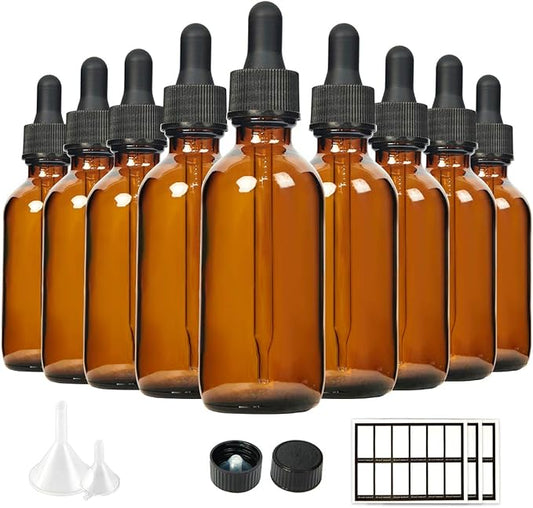 Eternal Moment 2 oz Eye Dropper Bottle(24 Pack), 60ml Amber Glass Bottles with Glass Eye Dropper for Essential Oils, Chemistry Lab Chemicals, Colognes & Perfumes