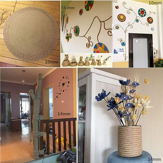 14mm Jute Rope 32Feet Burlap Twine Natural Thick Strong Hemp Cord for Arts Crafts DIY Decoration Gift Wrapping