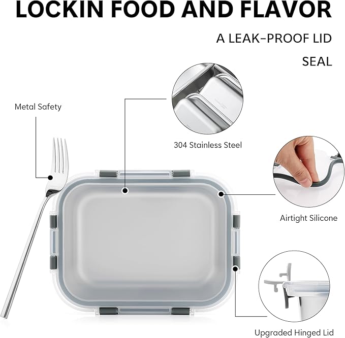 8 PCS-4-Size Stainless Steel Lunch Box- Leakproof & Dishwasher Safe, Stackable Stainless Steel Food Containers, Metal Bento Box for Work,Travel (58/41 /24 /14Oz)