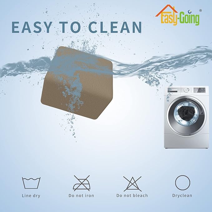 Easy-Going Stretch Square Ottoman Cover Folding Storage Stool Furniture Protector Soft Slipcover with Elastic Bottom (15x15x15inch, Natural)