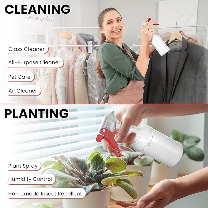 LiBa Spray Bottles (4 Pack,16 Oz), Refillable Empty Spray Bottles for Cleaning Solutions, Hair Spray, Watering Plants, Superior Flex Nozzles, Mist Sprayer, Bleach/Vinegar/Rubbing Alcohol Safe