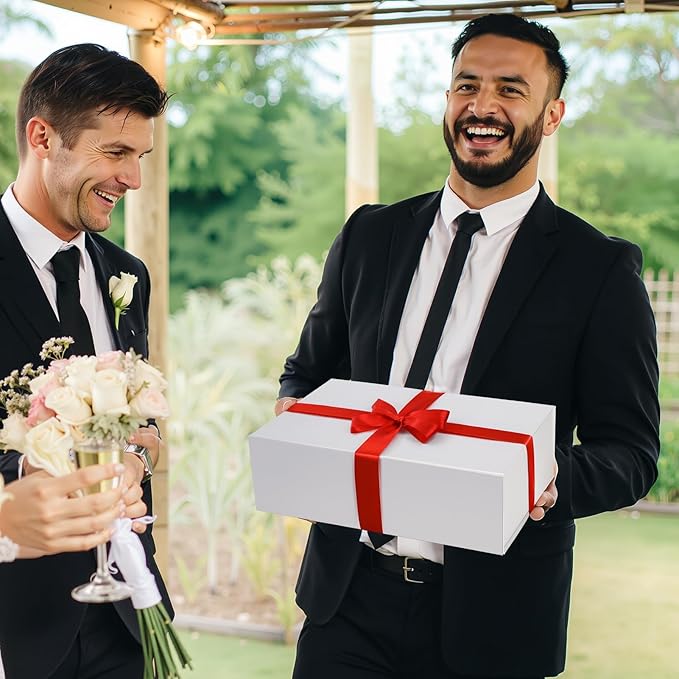 Ditwis 4 Pack 13.8x9x4.3 Inches Gift Boxes with Magnetic Closure Lids, White Magnetic Box for Wedding, Groomsmen Bridesmaid Proposal, Birthdays, Mother's Day