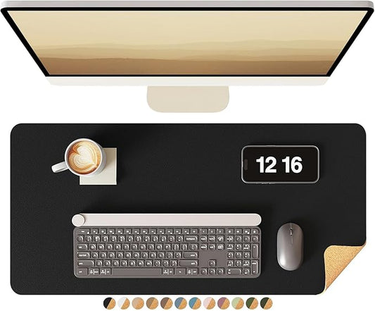 YSAGi Double-Sided Desk Pad, Leather Desk Mat, Eco Cork Desk Pad Protector, Large Mouse Pad for Desk, Waterproof Desk Blotter Pad, Desk Writing Pad for Office Work/Home(23.6"x13.7",Black+Cork)