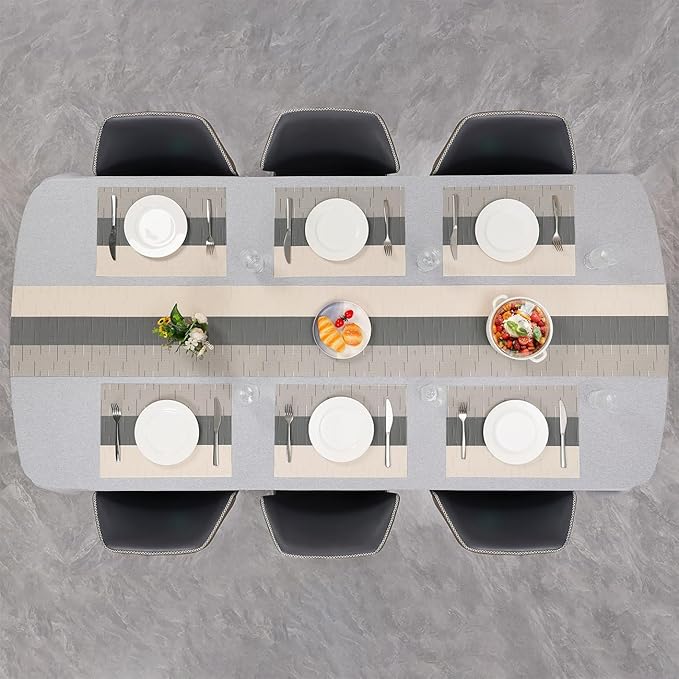 Placemats Set of 4, Vinyl Woven Place Mats Indoor Set of 4 Washable Wipeable PVC Table Mats Heat-Resistant Non Slip Placemat for Kitchen Dining Outdoor Table (Beige Dark Gray, Set of 4)