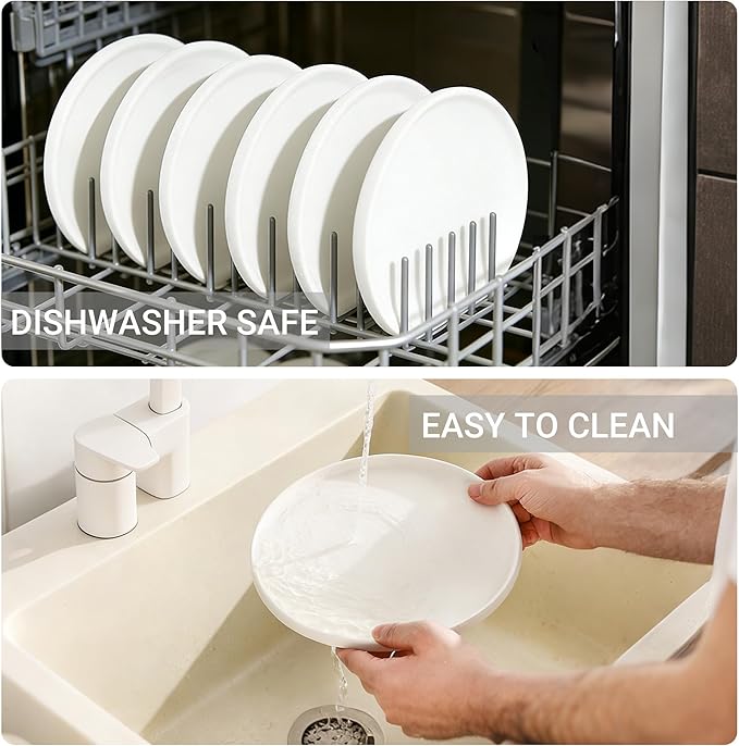 GZG Classic Series - Plates and Bowls Set for 8, 24 Piece Stoneware Dinnerware Sets, Microwave and Dishwasher Safe Lead-Free Handcrafted Ceramic Dishes Set - Ivory White