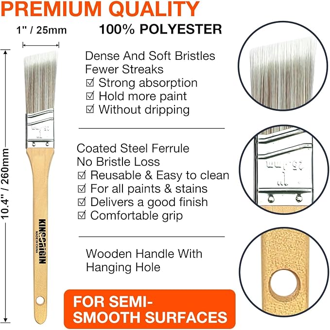 King Origin 1 Inch Angled Paint Brushes - 12 Pcs, Small Paint Brush Set with Ultra-Dense Soft Bristles for Trim & Detail Work - Edge Painting Tool