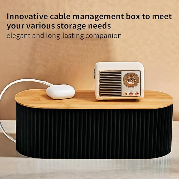 Cable Management Box, Safe Cord Organizer for Desk, Wire Storage Box with Extension Hiders, Tidy Desktop Solution, Cable Holder for Study Room, Living Room, Bedroom, Offices