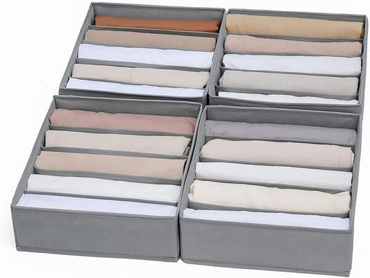 4 Packs Wardrobe Clothes Organizer,5 Grids Washable Portable Closet Organizer Storage Box Foldable Closet Drawer Organizer for thicker Scarves,Leggings,Long sleeve shirts（32 * 30 * 11）