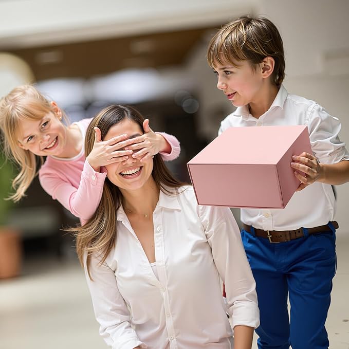 4 Pack 8x8x4 Inches Gift Boxes with Magnetic Closure Lids, Pink Magnetic Box for Wedding, Groomsmen Bridesmaid Proposal, Birthdays, Mother's Day