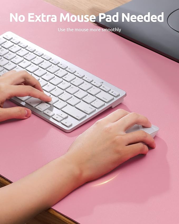 YSAGi Leather Desk Protector, Office Mat, Large Mouse Mat, Non-Slip PU Leather Blotter, Laptop Desk Mat, Waterproof Writing Pad for Office and Home (Pink, 35.4" x 17")