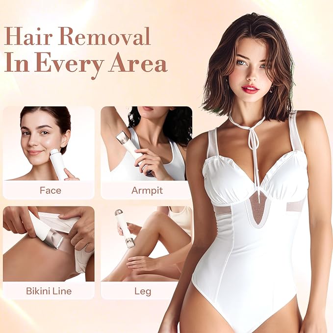 Bikini Trimmer for Women, 2 in 1 Electric Shaver for Women, Pubic Hair Trimmer Waterproof IPX7 with LED, Bikini Razor for Leg Arm Underarm Bikini Area, Christmas Gift Box for Friends - Shell White