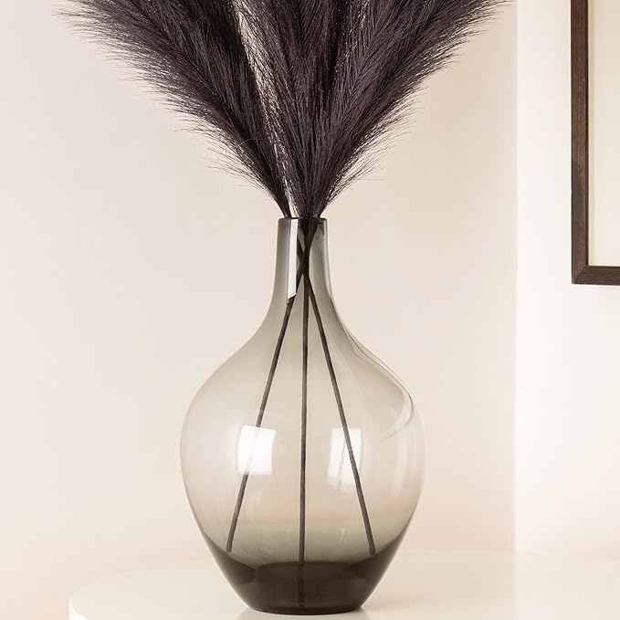 Floor Vase, Large Gray Glass Tall Big Vases, Smoked Black Glass Vase, Large Decorative, 15 inches Tall, Demijohn