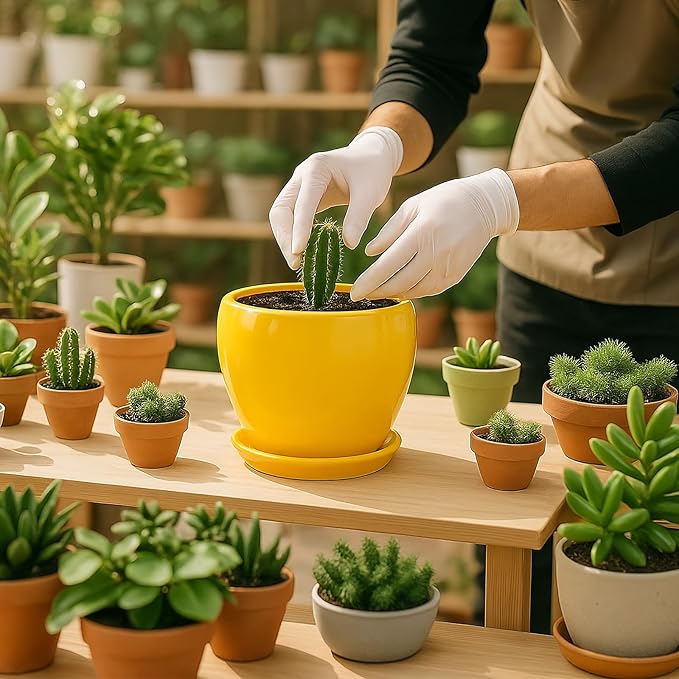 Deep Dream 6 Inch Plant Pots- Ceramic Planter Pot with Drainage Hole and Saucer, Round Flower Pot for Indoor Outdoor Succulent, Snake Plants and Cactus, Yellow