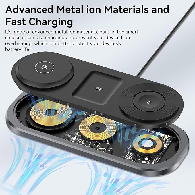3 in 1 Fast Wireless Charger Stand for iPhone, Foldable Travel Charging Station for Magsafe for iPhone 17/Air/16/15/14/13/12 Series, Apple Watch Serie, AirPods pro/2/3/4, 2025 Christ mas Gifts (Black)
