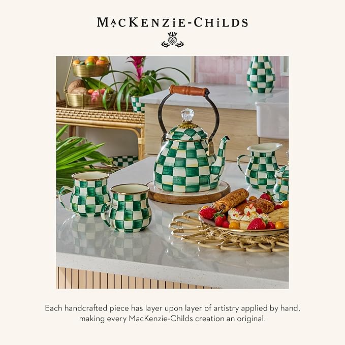 MACKENZIE-CHILDS Enamel Everyday Bowl, Serving Bowl for Entertaining, Medium, Green-and-White Emerald Check