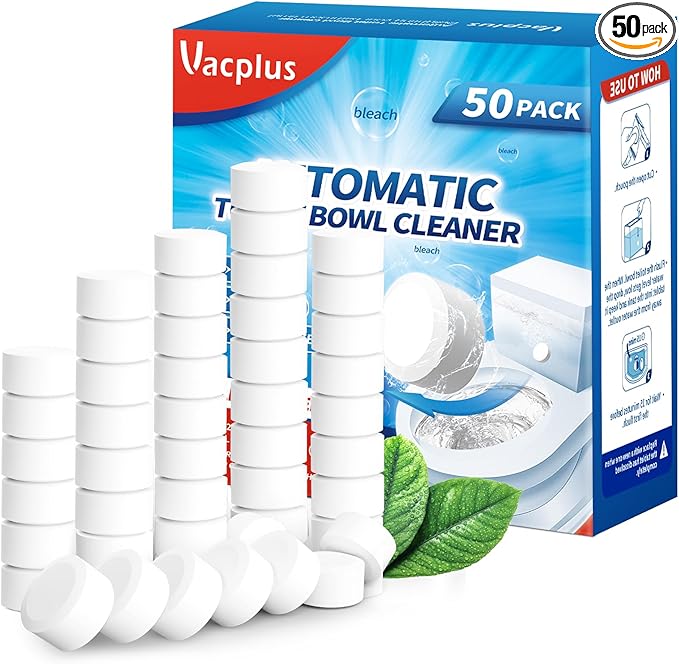 Vacplus Toilet Bowl Cleaner Tablets 50 PACK, Automatic Toilet Bowl Cleaners with Bleach for Deodorizing and Descaling, Bathroom Cleaner Against Tough Stains