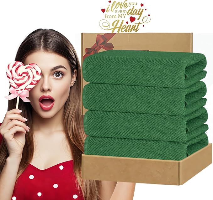 VOOVA & MOVAS Hunter Green Bath Towels, Bath Towels Set of 4, Large 30" x 56" - 100% Cotton | Quick Dry | Thick | Soft | Absorbent, Light Weight Shower Towels, Luxury Towel Gift Set