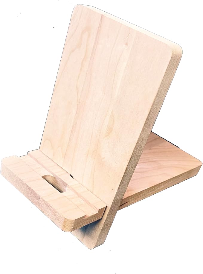 Foggy Bottom Woodworks LLC Unfinished Basswood Smart Phone Stand for Viewing & Charging, 3-Pack