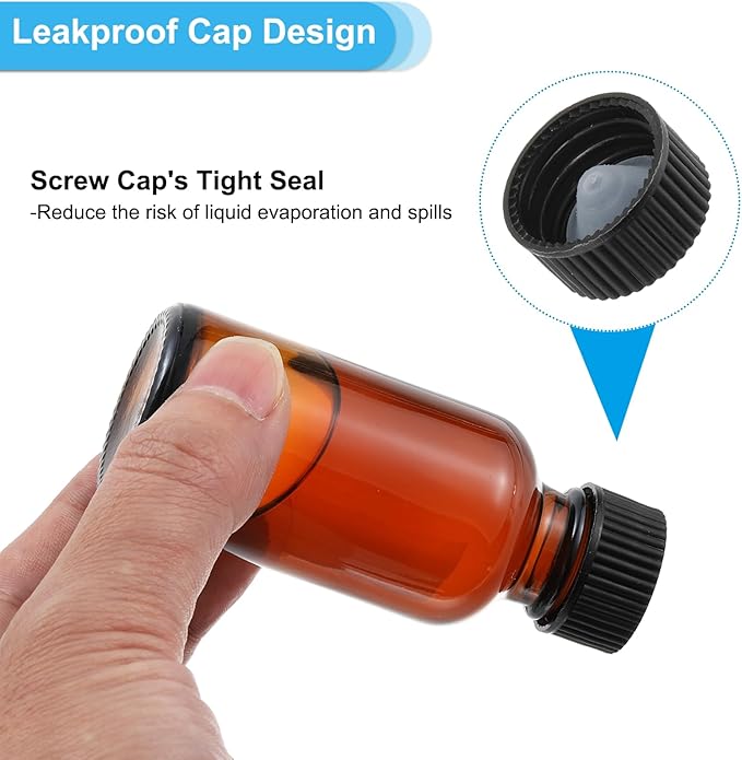 PATIKIL 2oz(60ml) Glass Sample Bottles, 24Pcs Round Bottle Dispensing Bottles with White Poly Cone Cap for Reagent Liquids, Essential Oils, Perfume, Amber