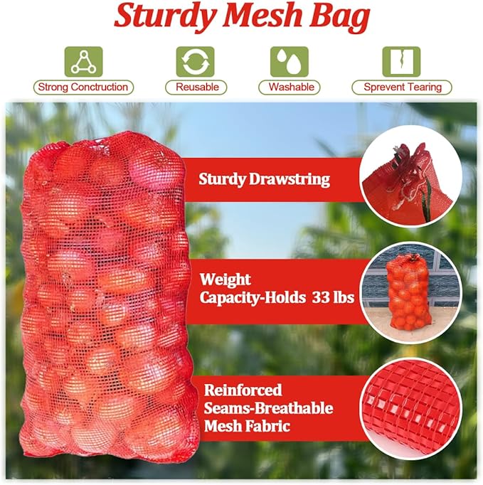 10Pcs 31'' x 20'' Extra Large Mesh Storage Produce Bags, Mesh Onion Bags, Reusable Breathable Drawstring Fresh Produce Storage Bag for Onions, Potatoes, Crawfish, Vegetables, Firewood, Holds 33lbs