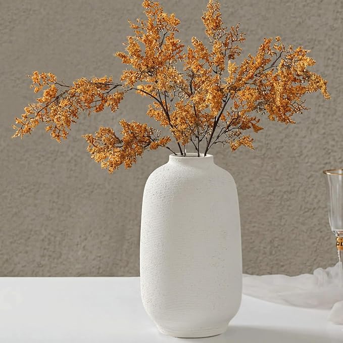 Large White Ceramic Vase, 10.8 inch Tall Textured Flower Vase, Minimalist Vintage Farmhouse Decor for Home, Living Room, Shelf, Table, Wedding Gift & Entryway Decoration (Sandstone White)