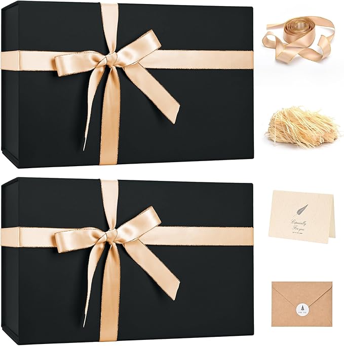 LIFELUM Large Gift Box 14"x8.5"x4.5" Christmas Gift Boxes with Lids for Presents for Anniversary Wedding Proposal Birthday Gift boxes with Shredded Filler Card Ribbon