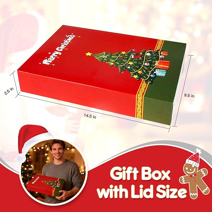 joyhalo 24 Pack 14.5" Christmas Gift Boxes with Lids for Presents, 6 Designs Gift Boxes Bulk,White Gift Wrapping Boxes for Clothes,Shirts,Robes,Sweaters and Socks