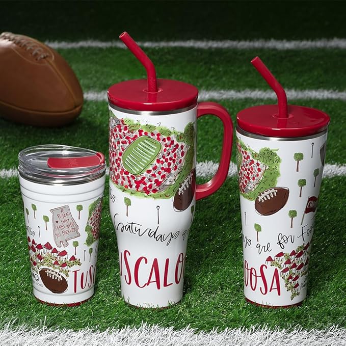 Swig Life 32oz Straw Tumbler, Travel Coffee Tumbler with Lid, Cup Holder Friendly Travel Coffee Mug, Stainless Steel, 32 oz Reusable Insulated Coffee Mug (Saturdays In Tuscaloosa)