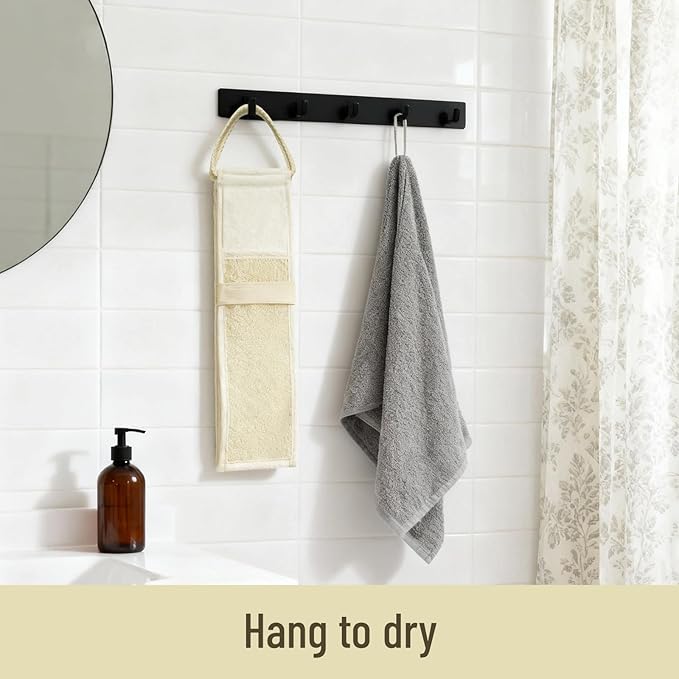 Natural Loofah Back Scrubber, Double-Sided Exfoliating Body Scrubber with Handy Strap for Deep Cleaning, Durable Bath Shower Luffa Sponges for Men and Women (Beige)