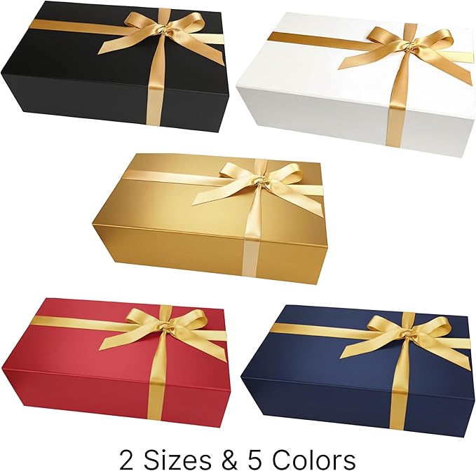 CECOBOX - Gift Boxes with Lids for Presents 11"x7.5"x3" - Matte, Collapsible Magnetic Closure Gift Box - Groomsmen & Bridesmaid Proposal Boxes, Wedding, PR, Birthdays, Holidays (Black)