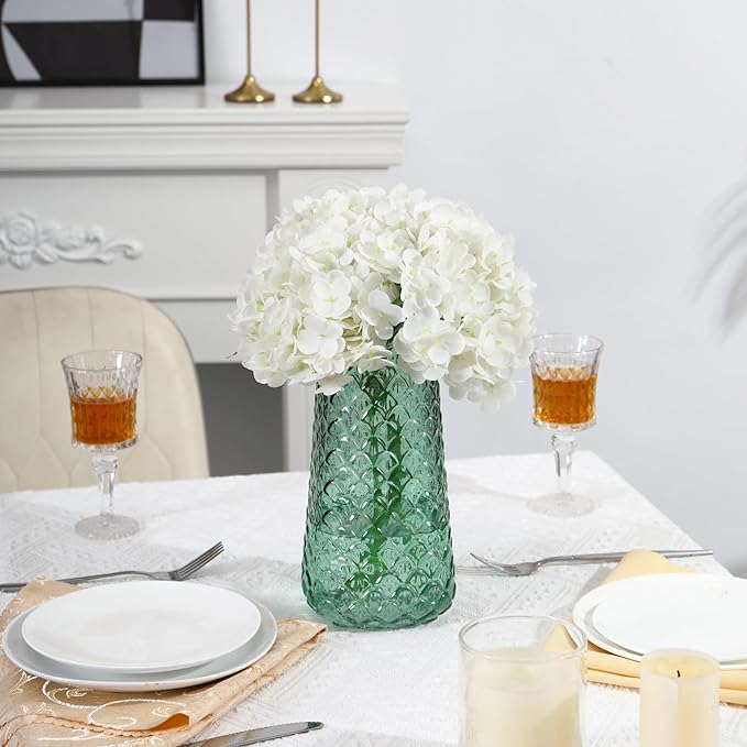 Glass Vase, Green Flower Vase for Bouquet, Large Glass Vases for Flowers, Modern Vases for Living Room, Bedroom, Dining Table, Office, Kitchen, Wedding, 9 Inches