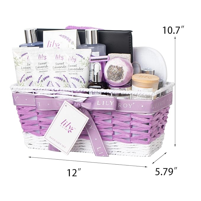 Christmas Gifts Spa Gift Set for Women - 22 Piece Lavender Luxury Bath & Body Basket with Bath Bomb, Lotion & Shower Gel | Bath Gift Set for Birthday Gifts, Mothers Day Gifts