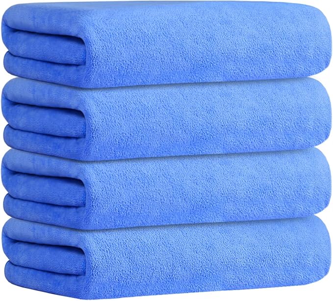 JML Bath Towel, Microfiber Bath Towels Set 4 Pack 30" x 60" - Large, Extra Absorbent, Quick Drying, No Fading, No Linting, Use for Hair Wrap, Bath, Swimming, Fitness, Sport, Yoga, Blue